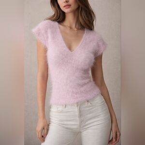 Gucci Tom Ford Era y2k Angora Pink V Neck Sweater Top L Soft Fuzzy